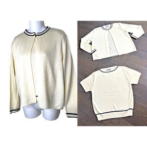 San Remo 2Pc Sweater Set Cardigan Lady Vintage Retro‎ Preppy Santana Knit sz S M